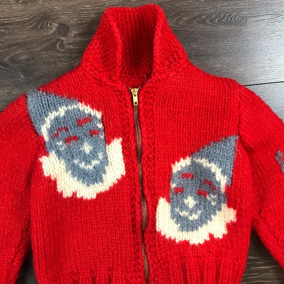 Circus Elephants & Clowns 1920-1950 Vintage Knitted Full Zip Cowichan Sweater - Picture 2 of 4